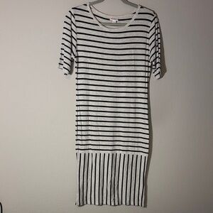 Striped Black and White LulaRoe “Julia” Midi Dress